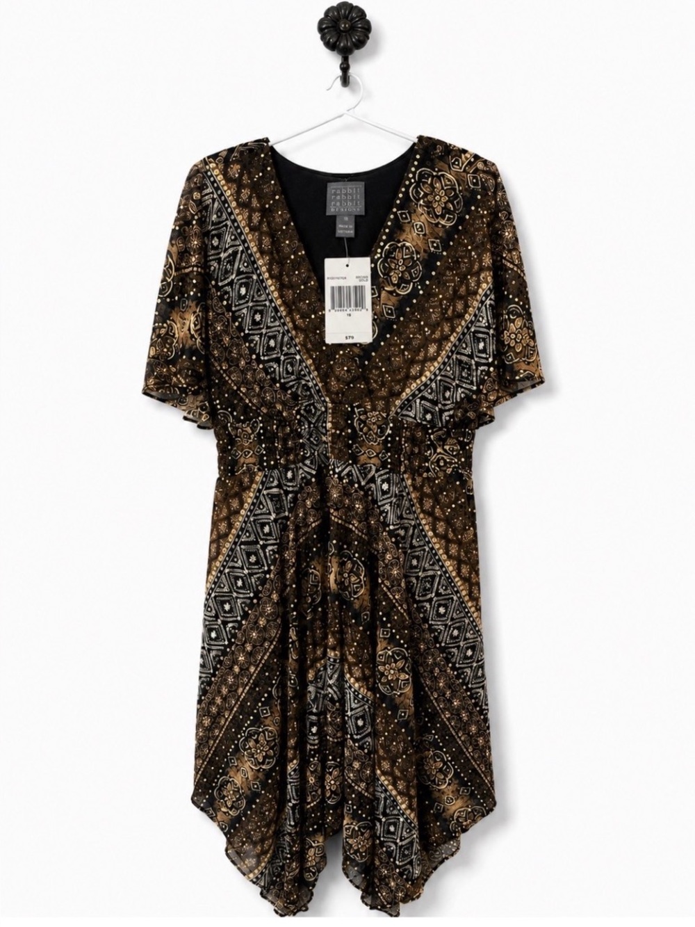 Brown Patterned V-Neck Women’s Dress